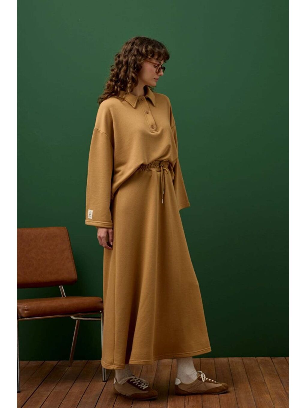 Bej Karamel 3 İplik Yakalı Body & Etek Takım-2