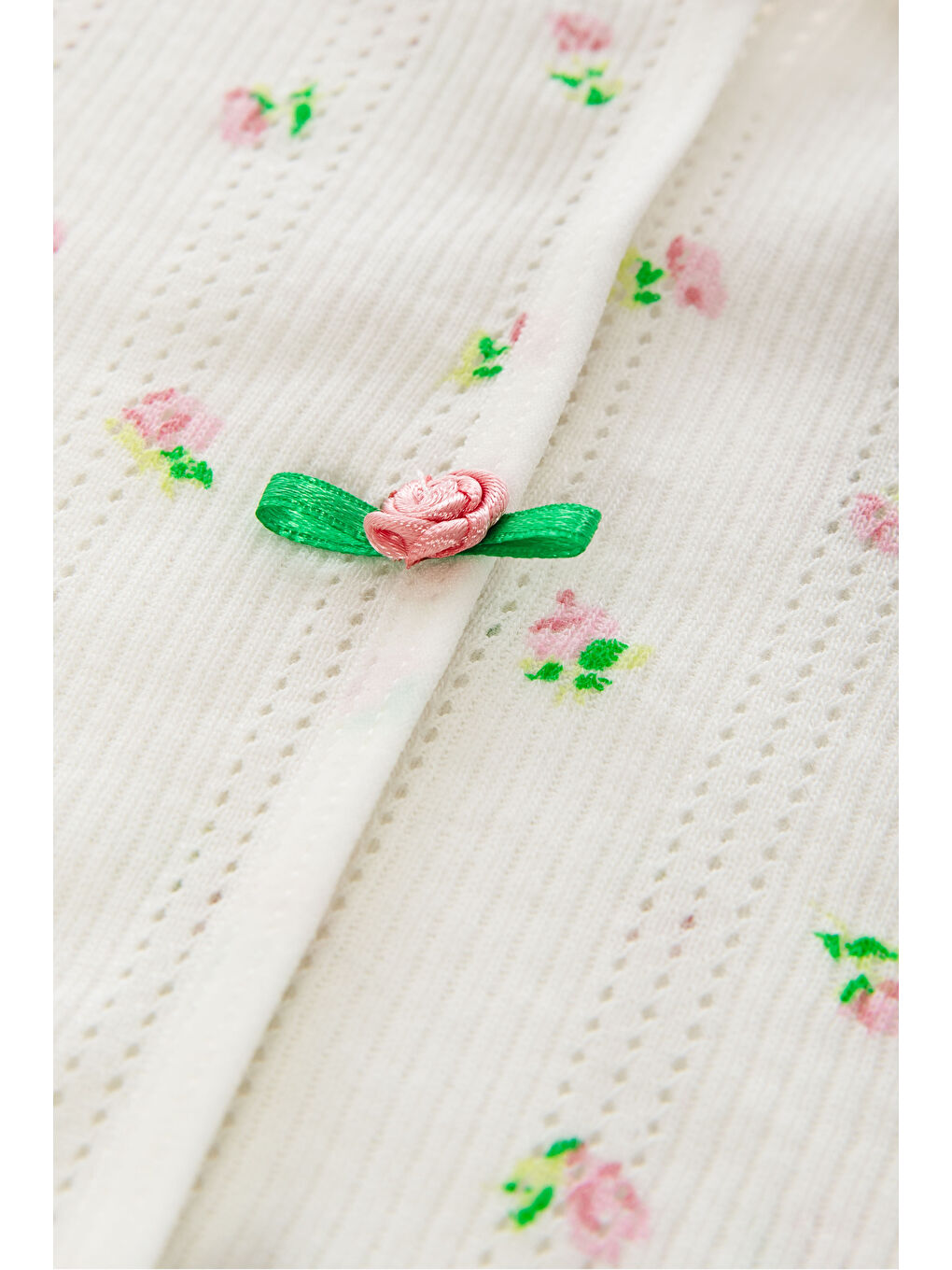 Yeşil Kadın Çiçek Desenli Gül Fiyonklu İp Askılı Şort Takım-3