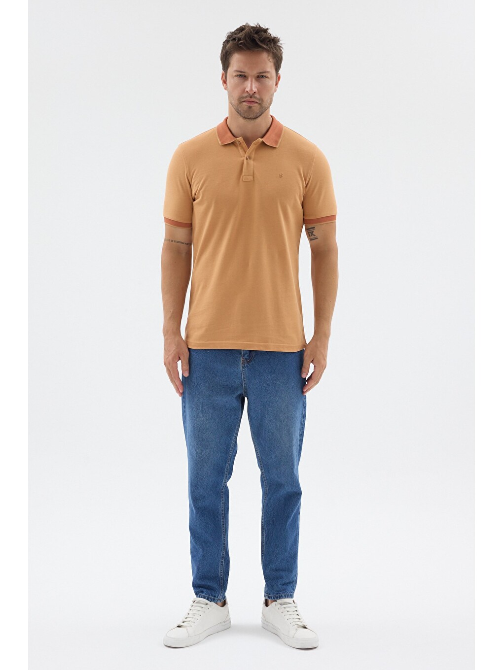 Sarı Polo Yaka Pike Kısa Kol Slim Fit %100 Pamuk Tişört 1011260171-1