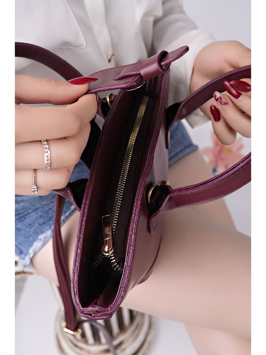 Bordo DORENA Kadın El ve Omuz Çantası-2