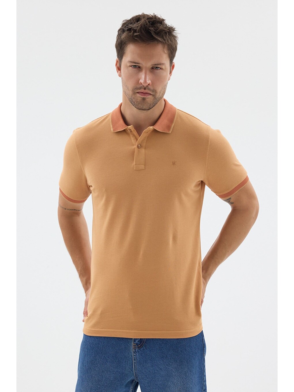 Sarı Polo Yaka Pike Kısa Kol Slim Fit %100 Pamuk Tişört 1011260171-2