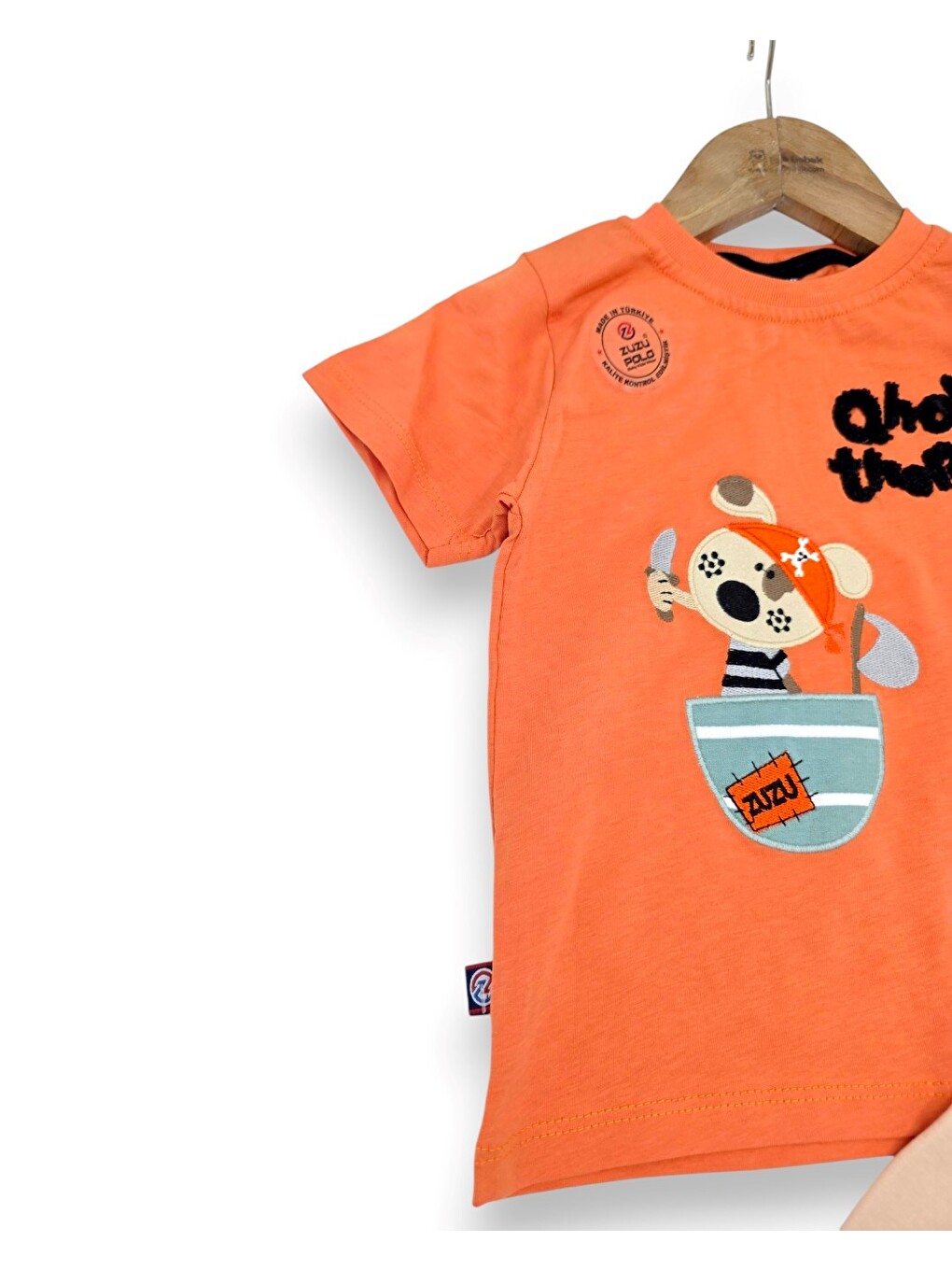 Turuncu Erkek Bebek Yazlık Nakışlı Şort T-shirt 2'li Takım-3