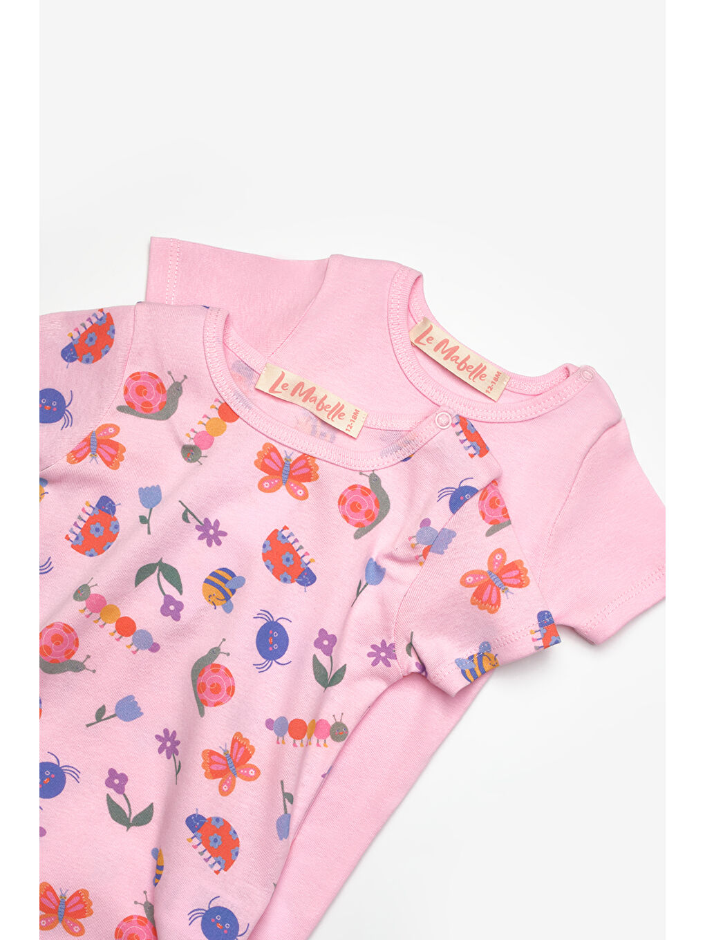 Pembe Çiçek Desenli İkili Kız Bebek Zıbın Set - Zoe-3