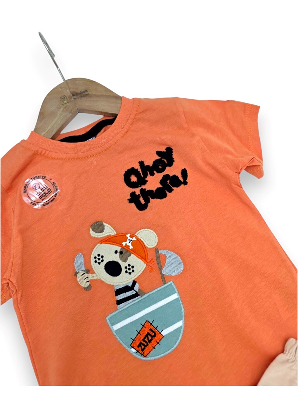 Turuncu Erkek Bebek Yazlık Nakışlı Şort T-shirt 2'li Takım-4
