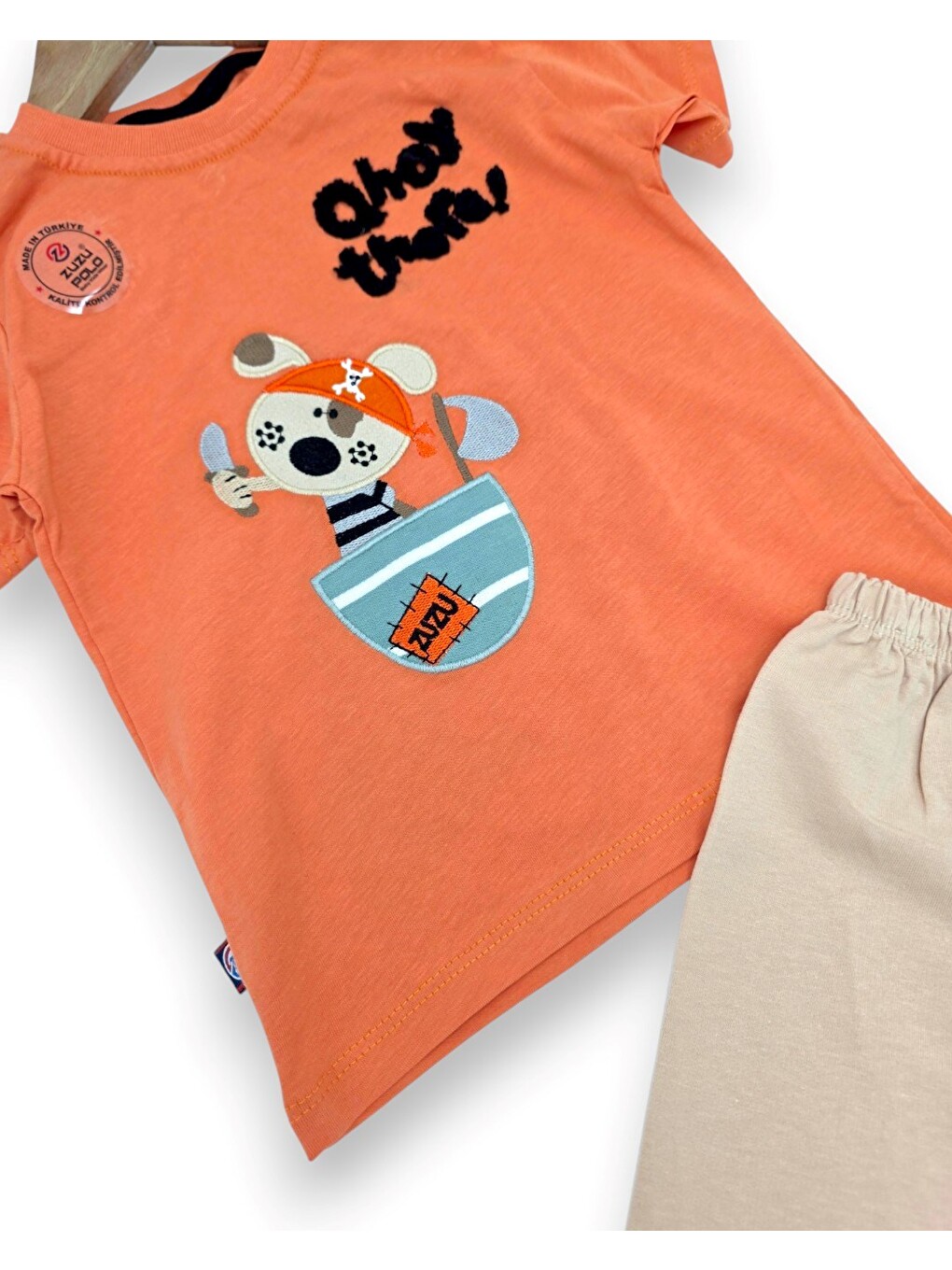 Turuncu Erkek Bebek Yazlık Nakışlı Şort T-shirt 2'li Takım-5
