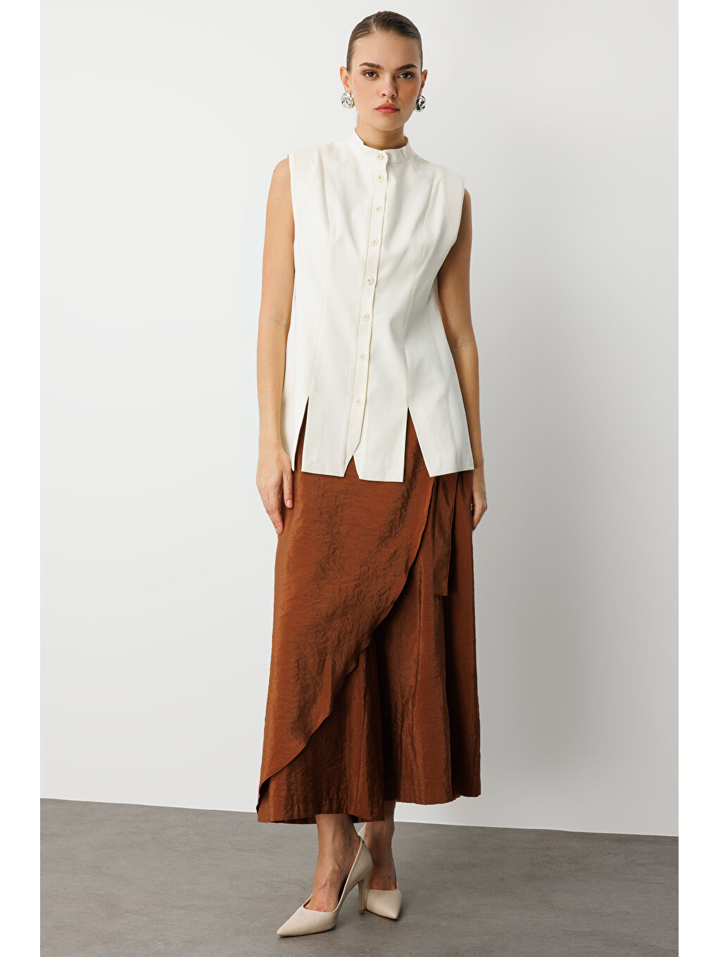 Kahverengi Geniş Paçalı Pantolon Etek-1