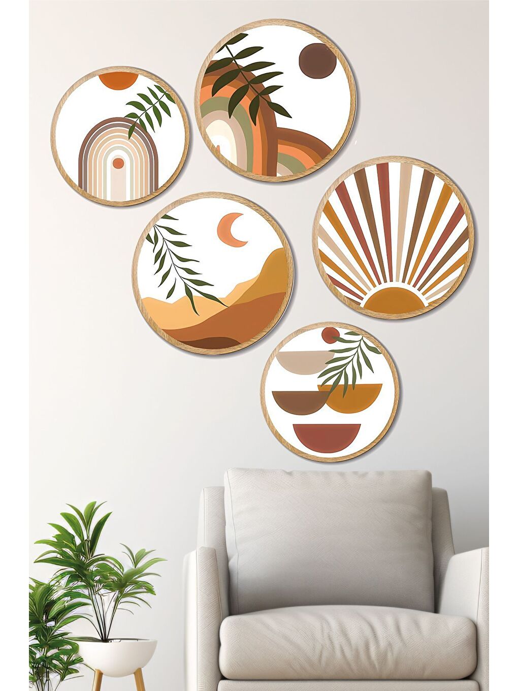 Beyaz Dekoratif Oval 5 Parça Çerçeve Görünümlü Mdf Tablo Seti - ARTOVLCLLCT1