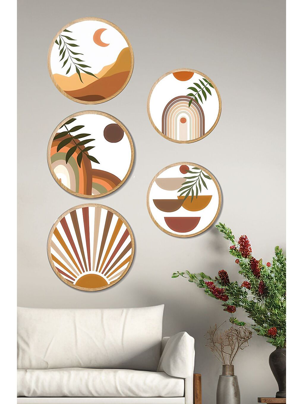 Beyaz Dekoratif Oval 5 Parça Çerçeve Görünümlü Mdf Tablo Seti - ARTOVLCLLCT1-1