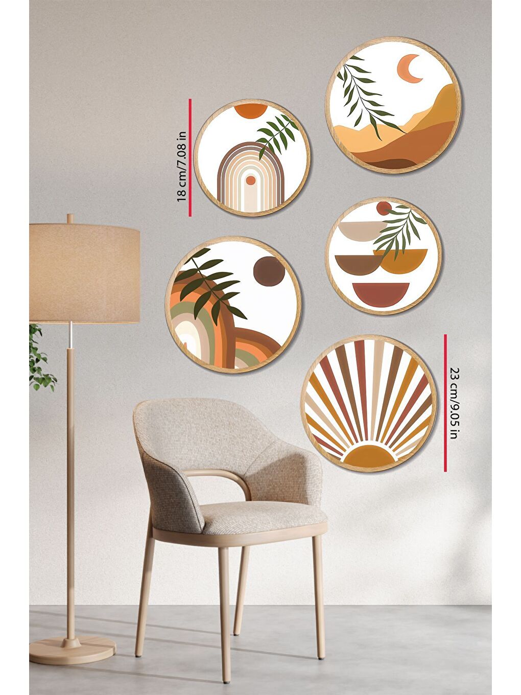 Beyaz Dekoratif Oval 5 Parça Çerçeve Görünümlü Mdf Tablo Seti - ARTOVLCLLCT1-2