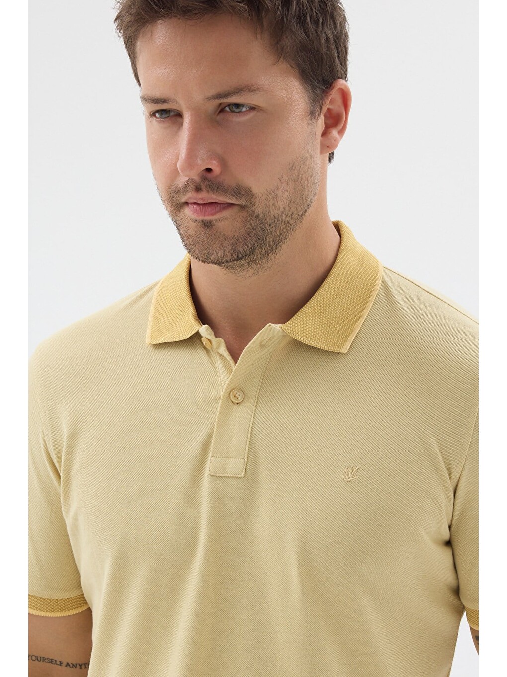 Sarı Polo Yaka Pike Kısa Kol Slim Fit %100 Pamuk Tişört 1011260171-3