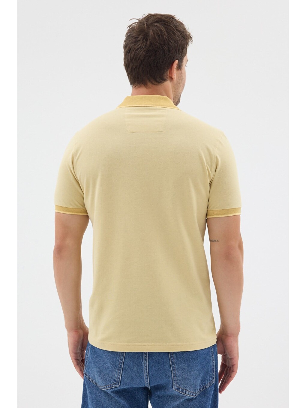Sarı Polo Yaka Pike Kısa Kol Slim Fit %100 Pamuk Tişört 1011260171-4
