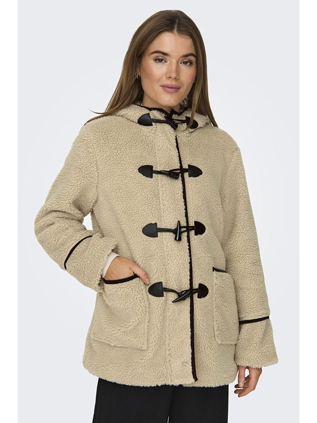 Bej Onlmandy Regular Fit Kapüşonlu Pelüş Kadın Mont 15324122