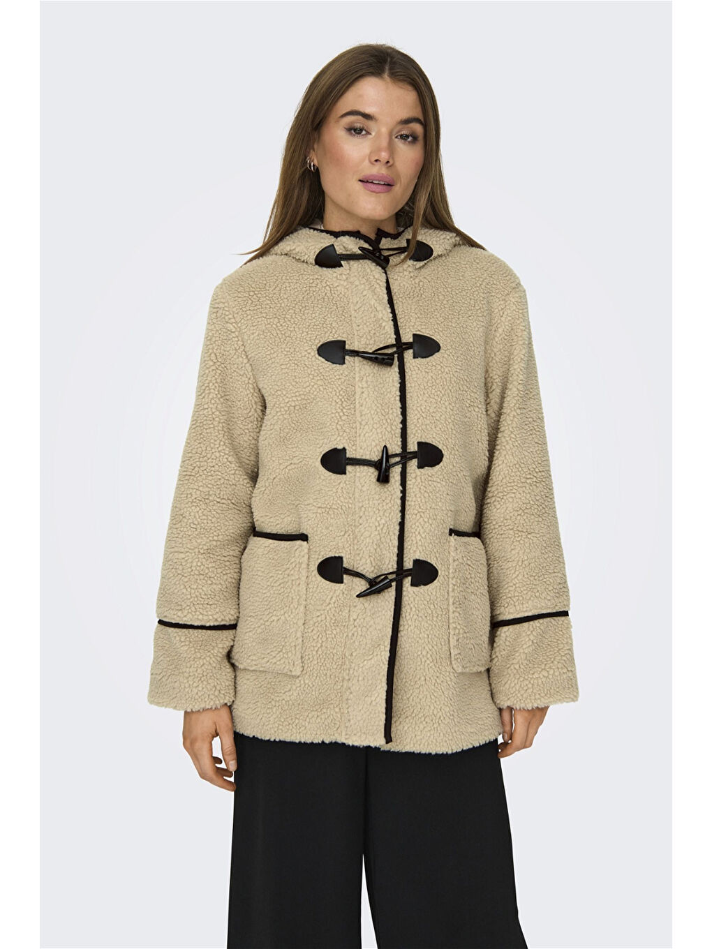 Bej Onlmandy Regular Fit Kapüşonlu Pelüş Kadın Mont 15324122-2