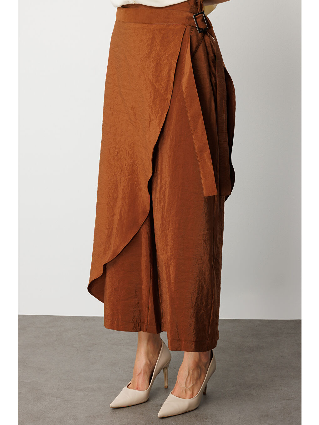 Kahverengi Geniş Paçalı Pantolon Etek-3