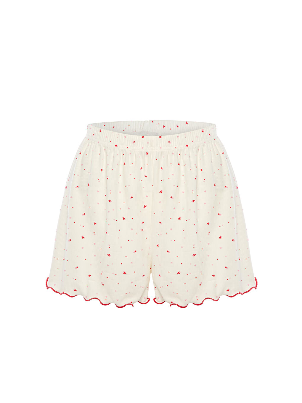 Kırmızı Sevgililer Günü Kadın Dantelli/Büzgülü Askılı Şortlu Pijama Takımı-1