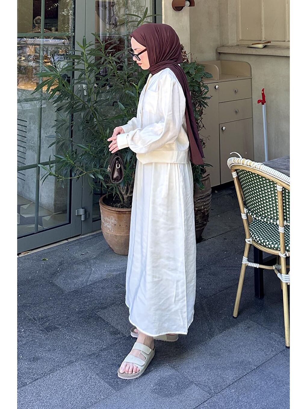 Bej Etekli Tesettür Takım Taş-3