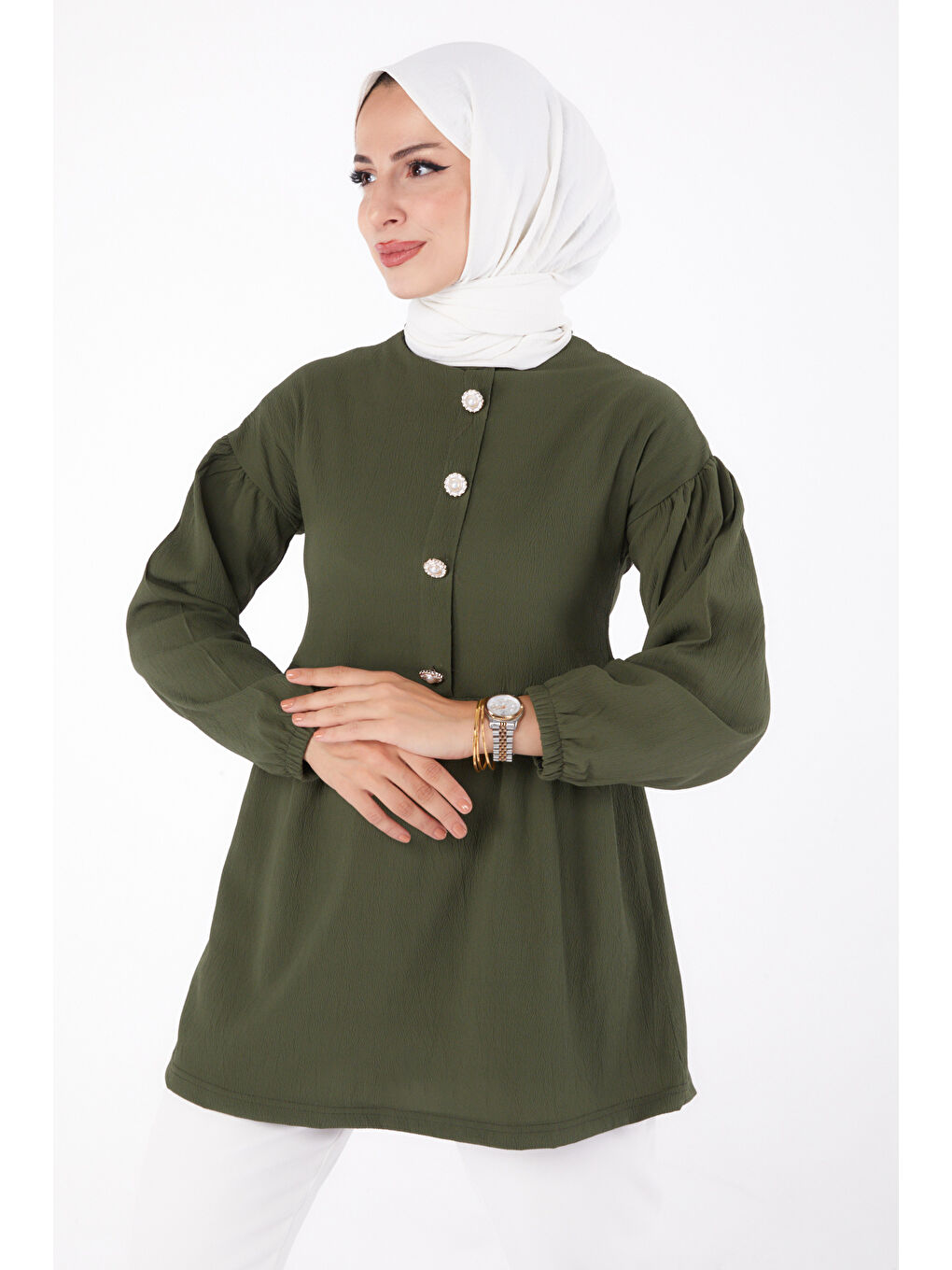 Taşlı Tunik Haki - 13294-2