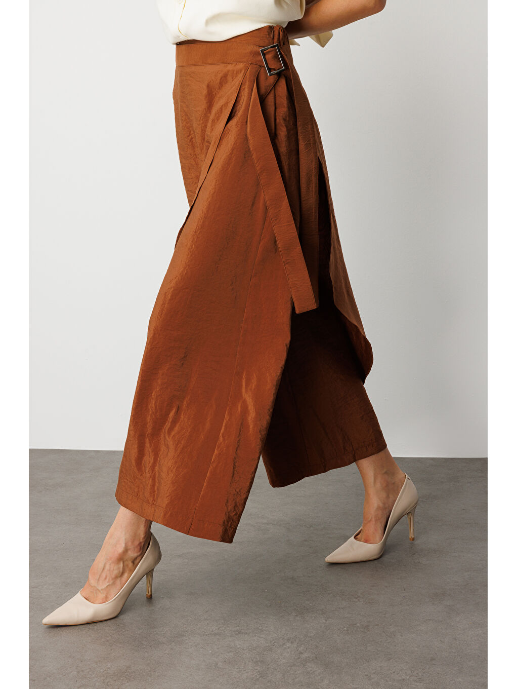 Kahverengi Geniş Paçalı Pantolon Etek-4