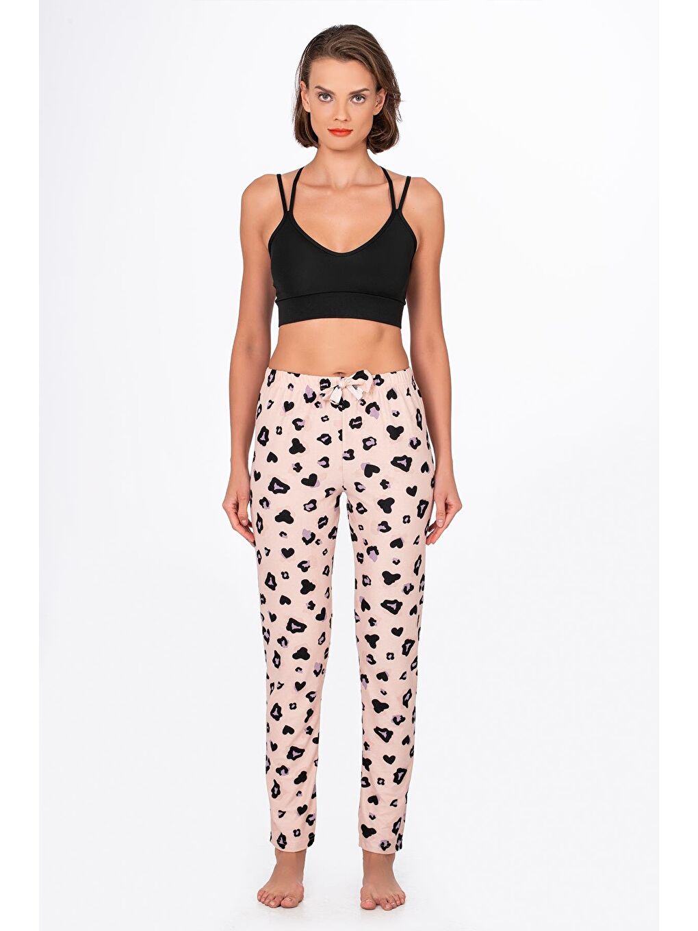 Bej Kadın Süet Leopar Desenli Pijama Tek Alt