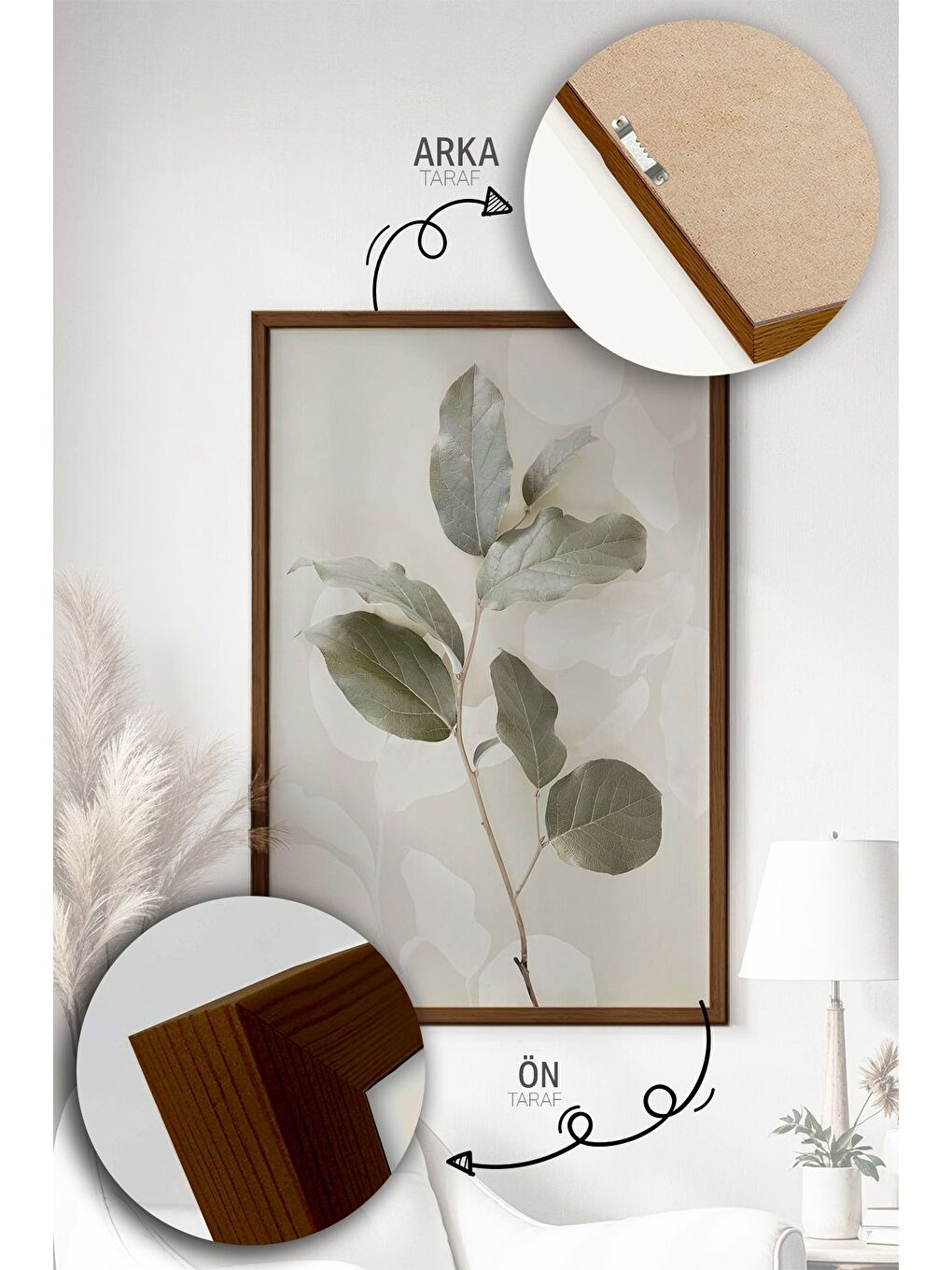 Beyaz Tek Parça Kahverengi Gerçek Ahşap Çerçeveli Tablo Seti 33x48 cm - Model 21-2