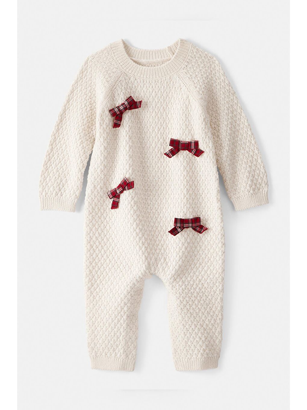 Kız Bebek Fiyonklu Ekru Tulum