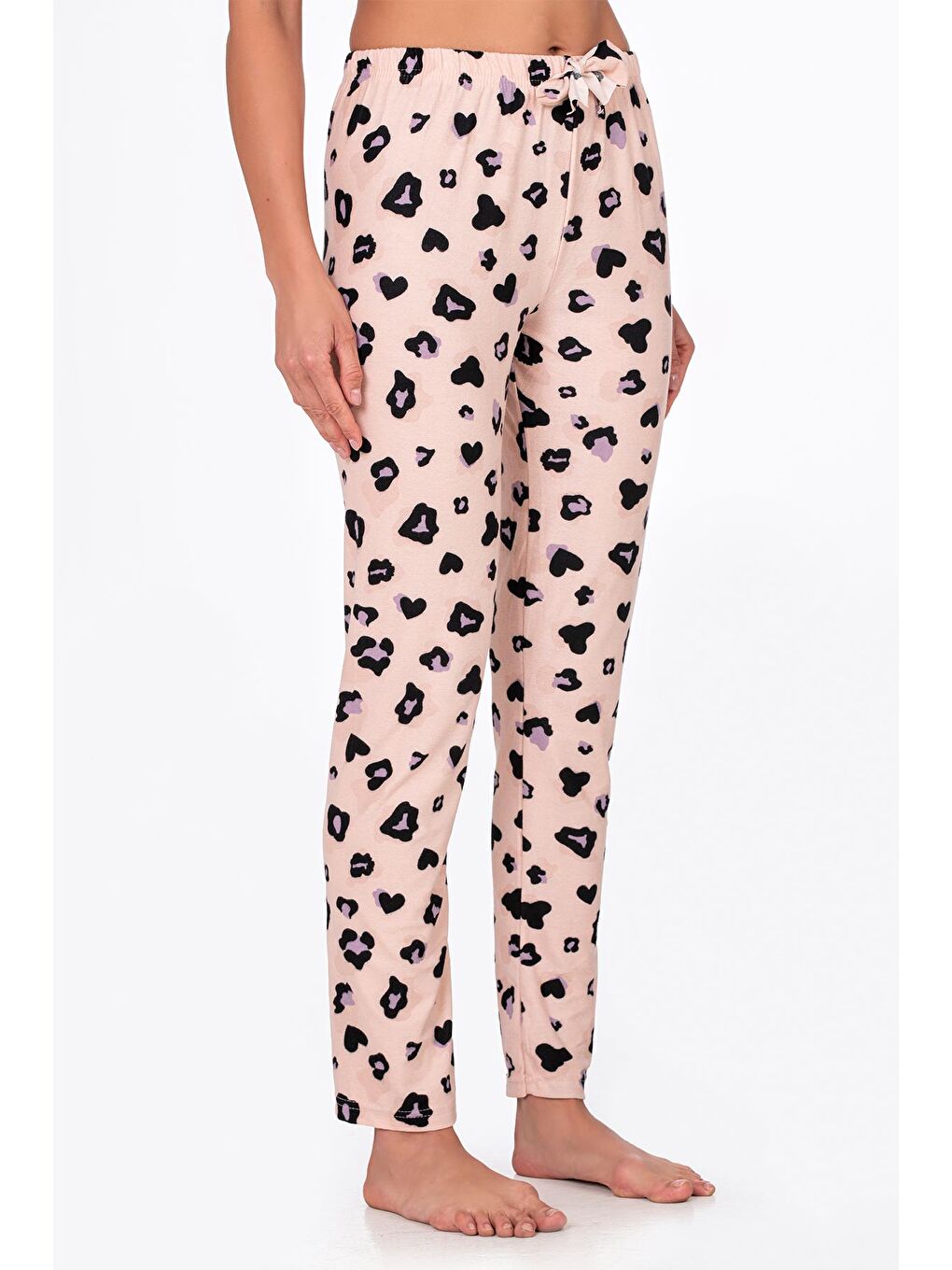 Bej Kadın Süet Leopar Desenli Pijama Tek Alt-3