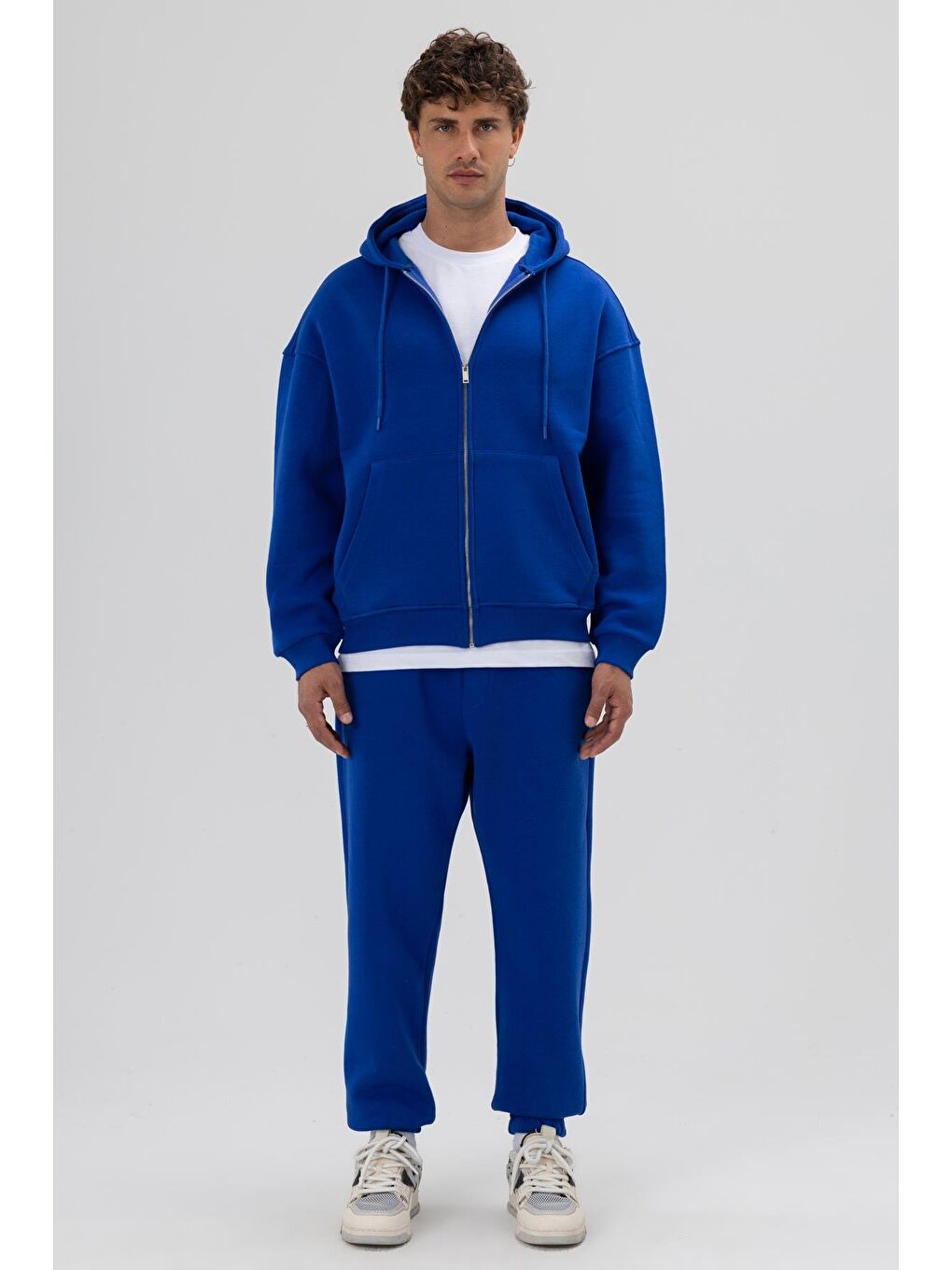 Mavi Basic Fermuarlı Oversize Kapüşonlu Sweatshirt Saks