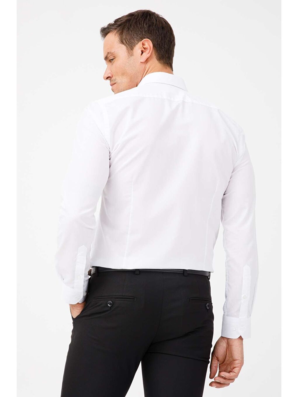 Beyaz Slim Fit Dar Kalıp Klasik Yaka Düz Uzun Kollu Cepsiz Kolay Ütülenir Gömlek-4