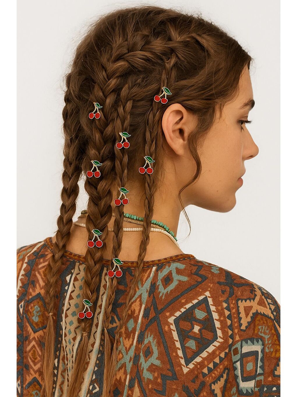 Sarı 10'lu Tatlı Kirazlar Saç Küpesi Seti-2