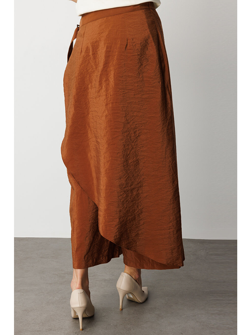 Kahverengi Geniş Paçalı Pantolon Etek-5