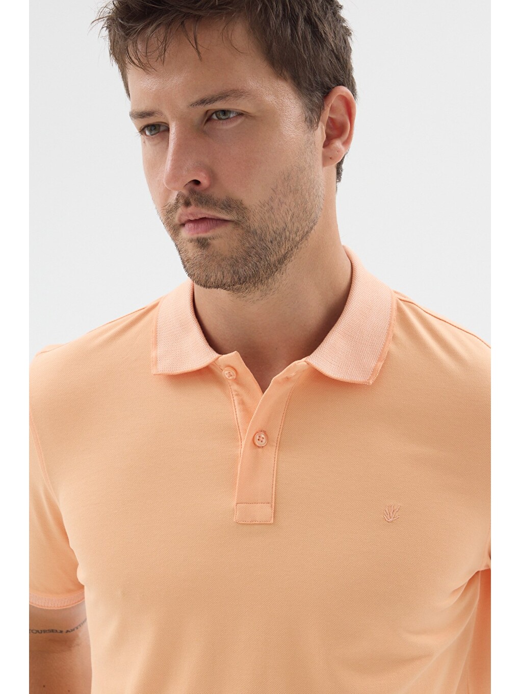 Pembe Turuncu Polo Yaka Pike Kısa Kol Slim Fit %100 Pamuk Tişört 1011260171-3