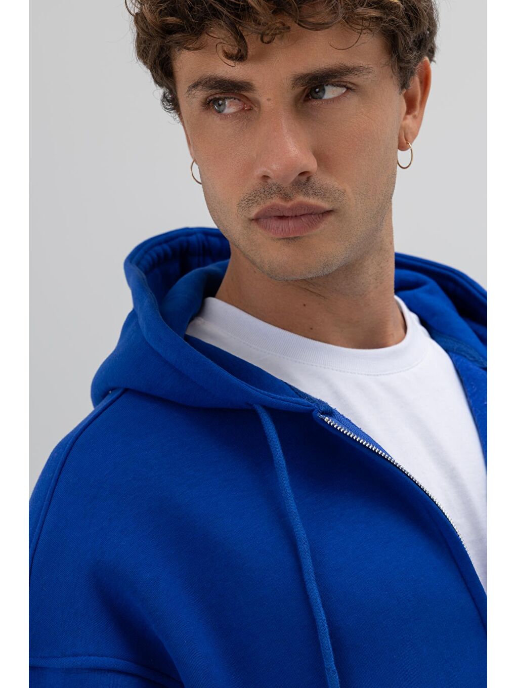 Mavi Basic Fermuarlı Oversize Kapüşonlu Sweatshirt Saks-3