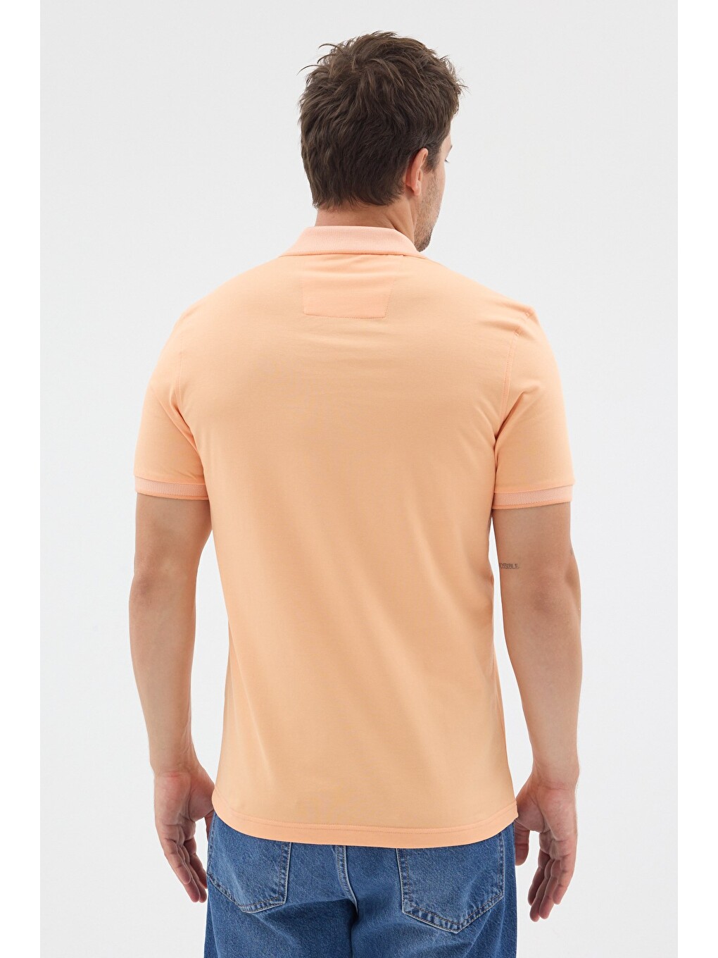 Pembe Turuncu Polo Yaka Pike Kısa Kol Slim Fit %100 Pamuk Tişört 1011260171-4
