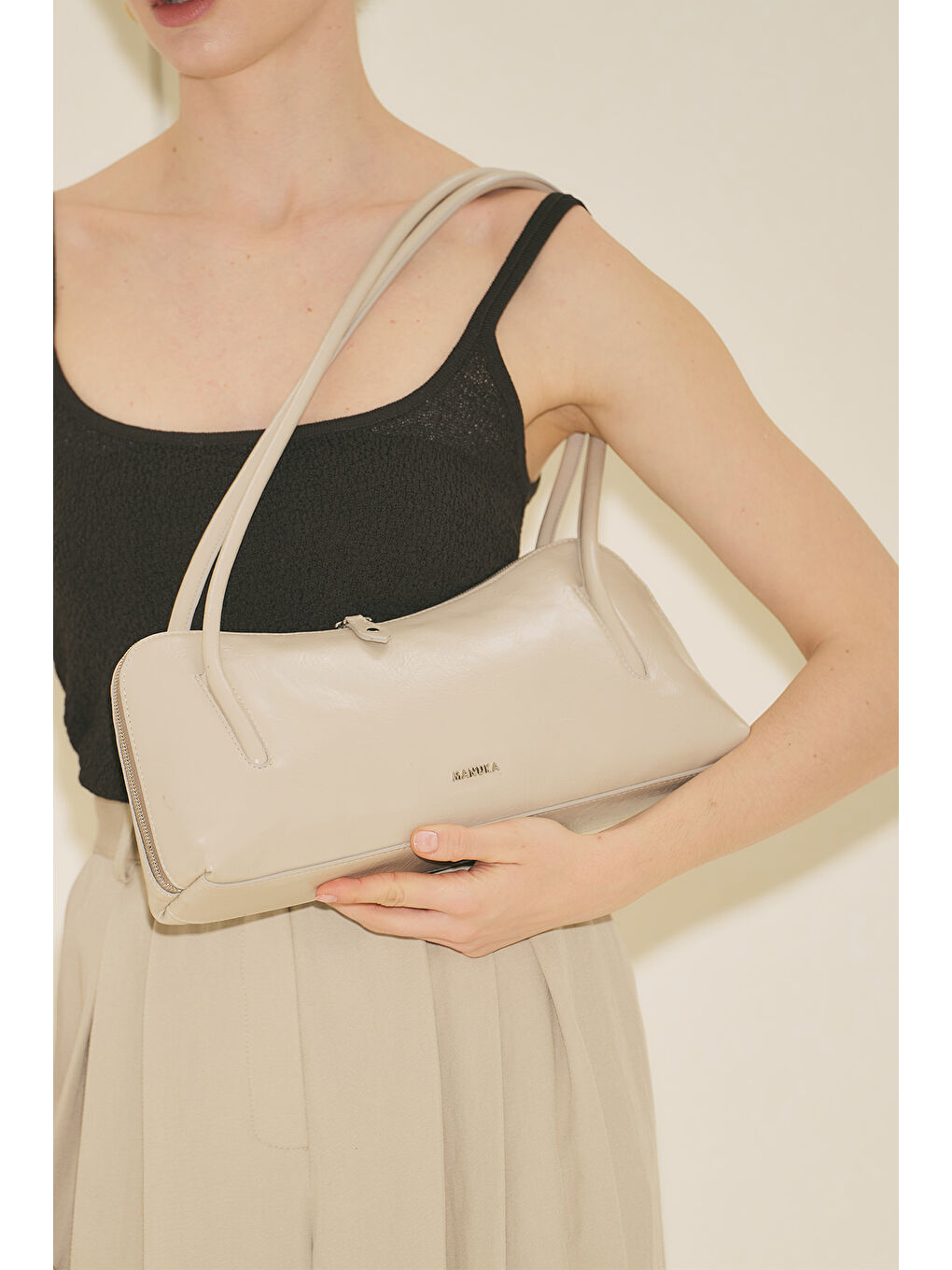 Bej Kera Baget Çanta Taş-8