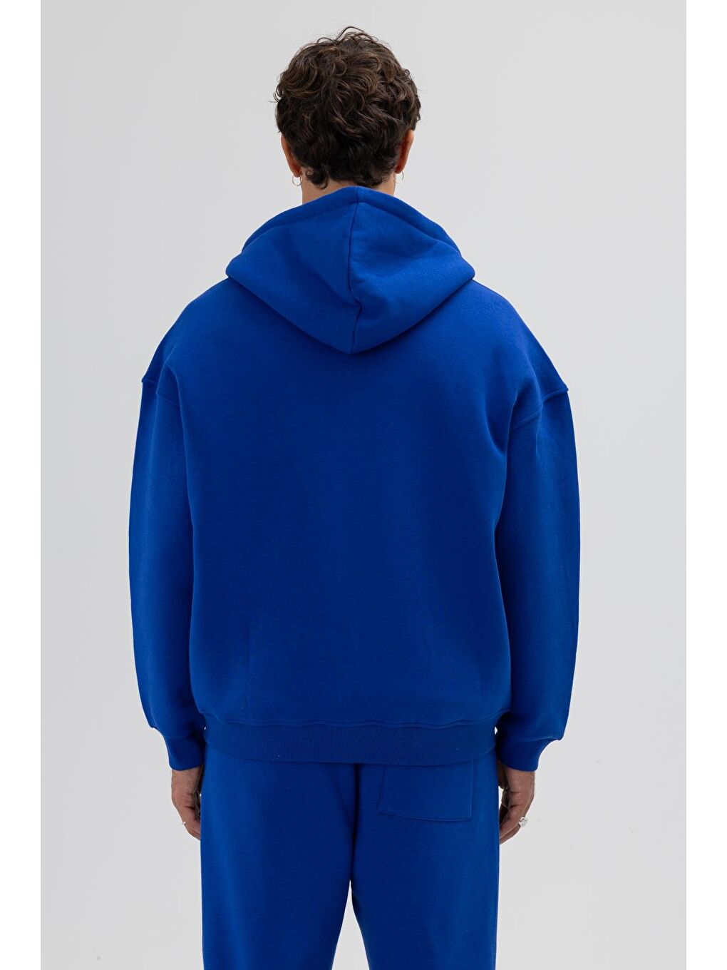 Mavi Basic Fermuarlı Oversize Kapüşonlu Sweatshirt Saks-4