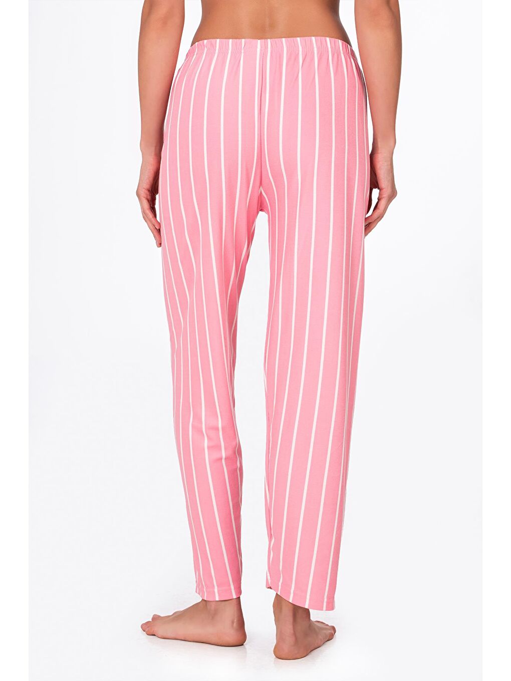 Kadın Süet Pembe Çizgili Pijama Tek Alt-2