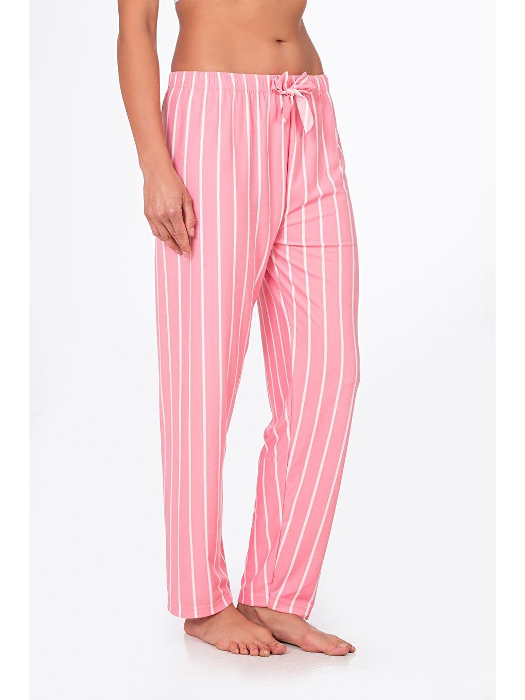 Kadın Süet Pembe Çizgili Pijama Tek Alt-3