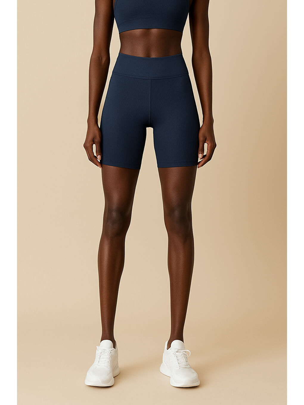 İndigo Kadın Yüksek Bel Toparlayıcı Ripli Fitilli Kısa Spor Tayt