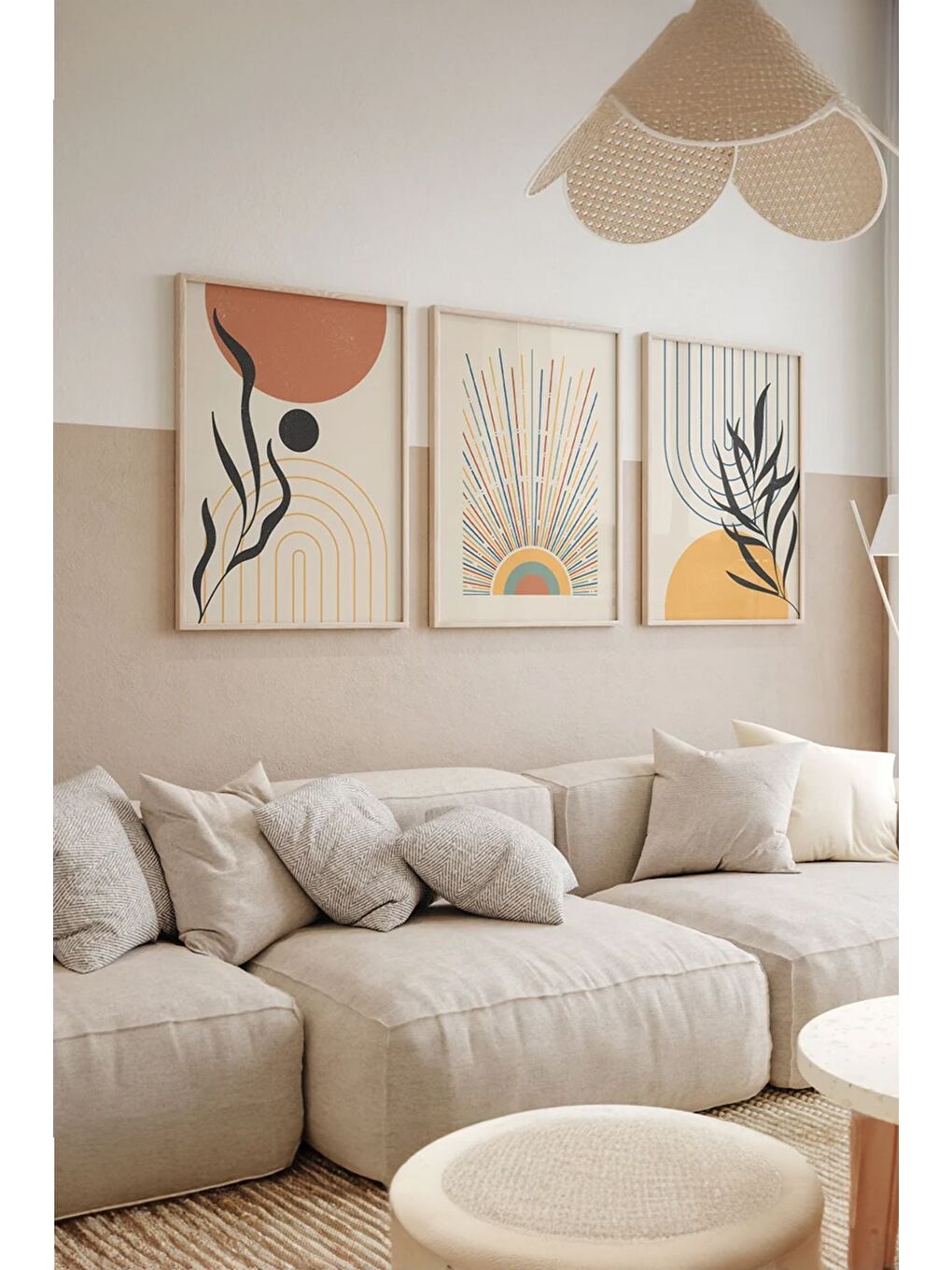 Beyaz Gerçek Ahşap Çerçeveli 3 Parça 3D Poster Tablo Seti 33x48 cm - Set 23-1