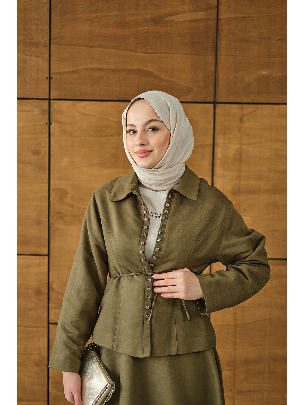 Kadın Bluz Kancalı Nubuk Takım Yeşil-1