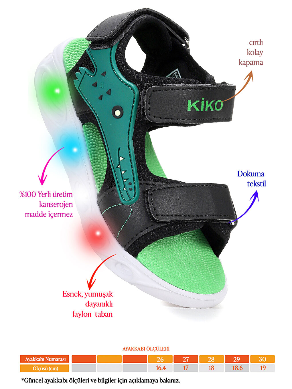 Siyah Arnı Günlük Işıklı Cırtlı Erkek Çocuk Sandalet Ayakkabı-1