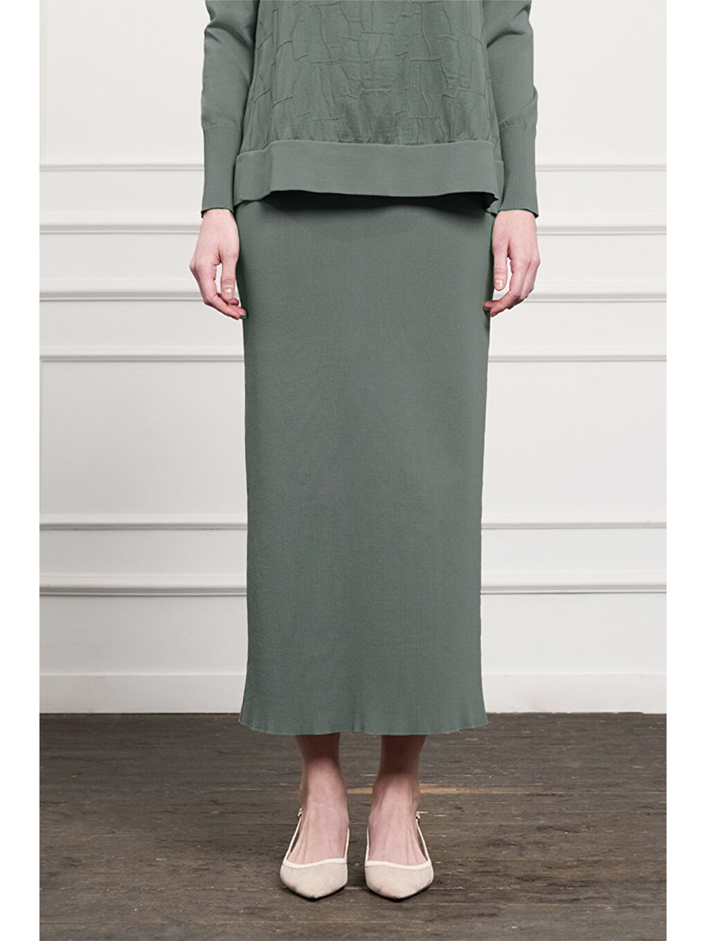 Yeşil Merserize Çelik Örme Etek 013 Kekik