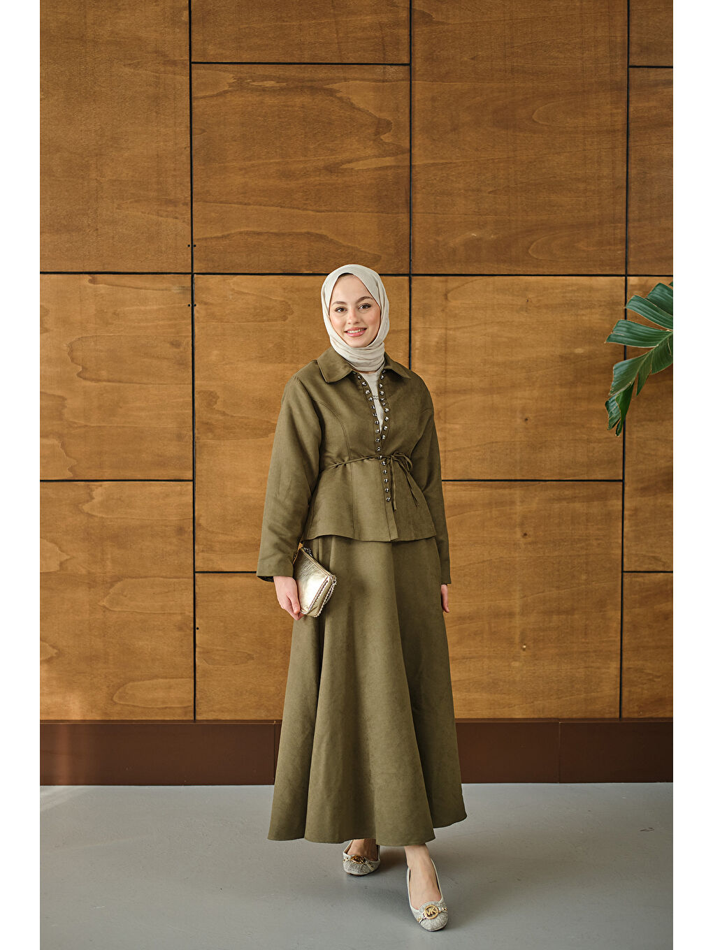 Kadın Bluz Kancalı Nubuk Takım Yeşil-2