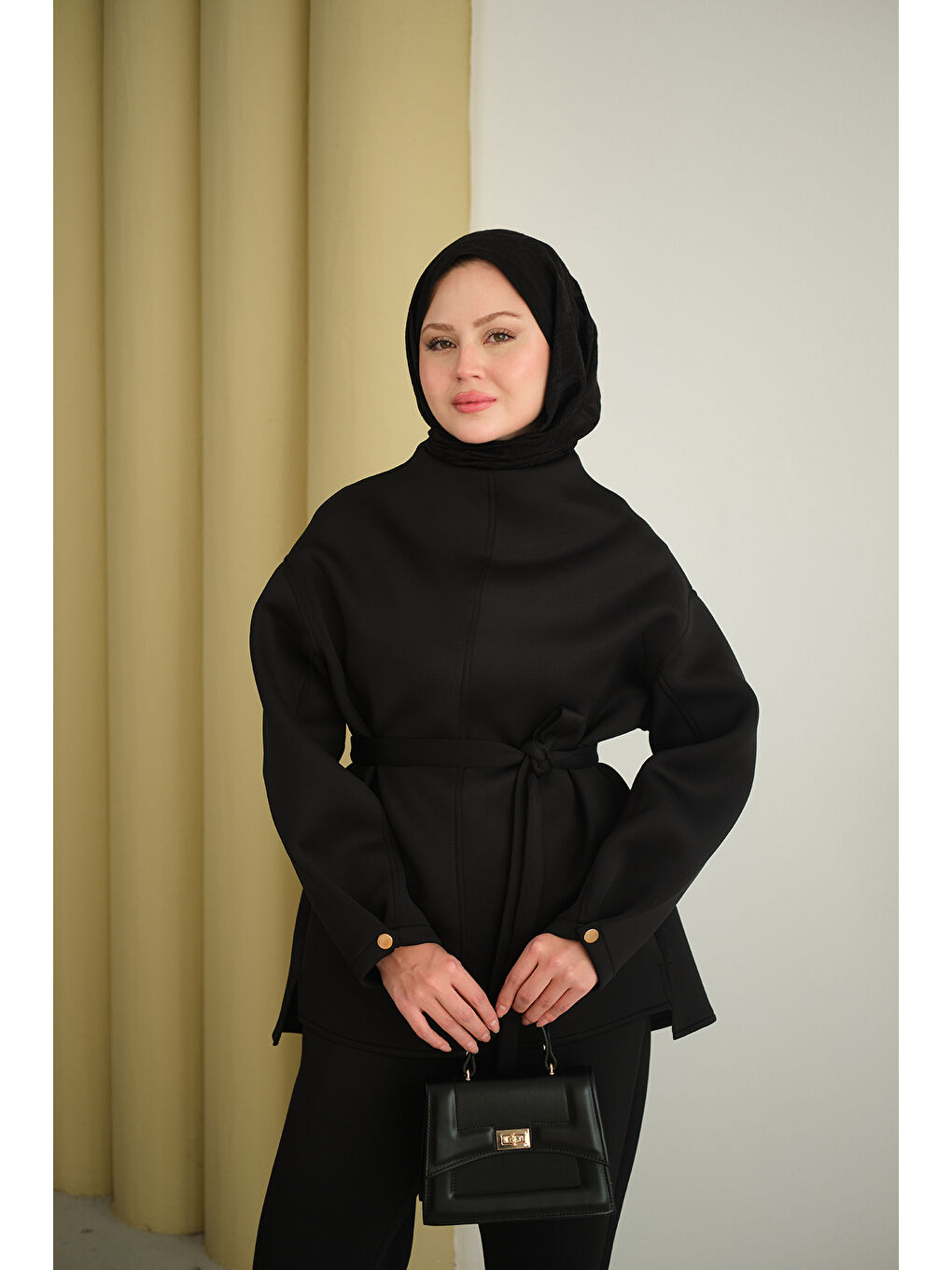 Kadın Bel Bağlamalı Takım Siyah-1