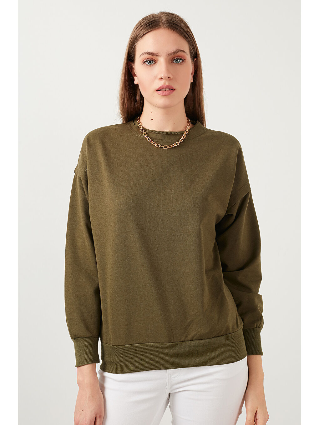 Haki Bisiklet Yaka Basic Örme Sweat 5413012-2