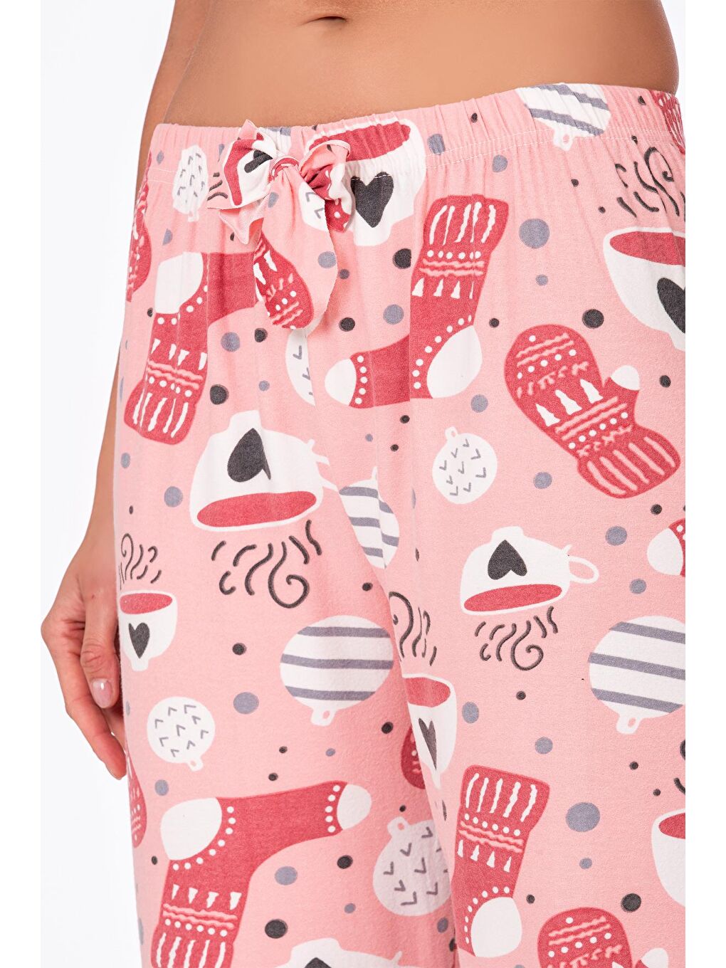 Pembe Kadın Süet Kahve Desenli Pijama Tek Alt-1