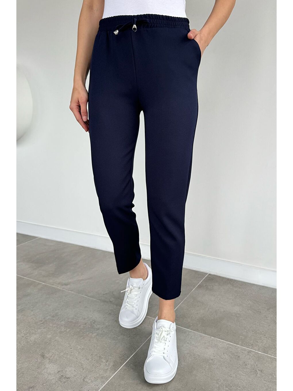 Lacivert Kadın Bel Lastikli Kumaş Pantolon