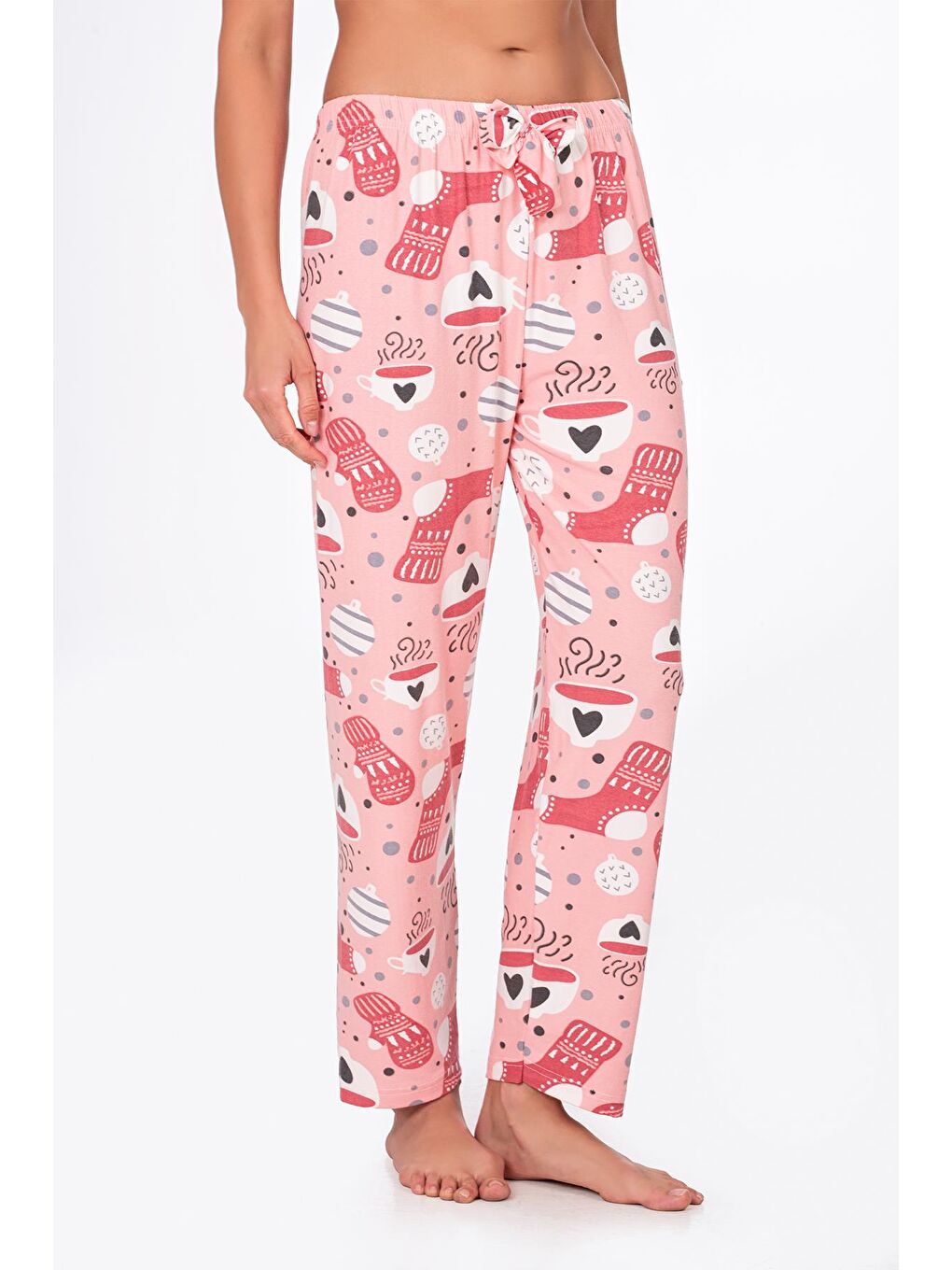 Pembe Kadın Süet Kahve Desenli Pijama Tek Alt-2