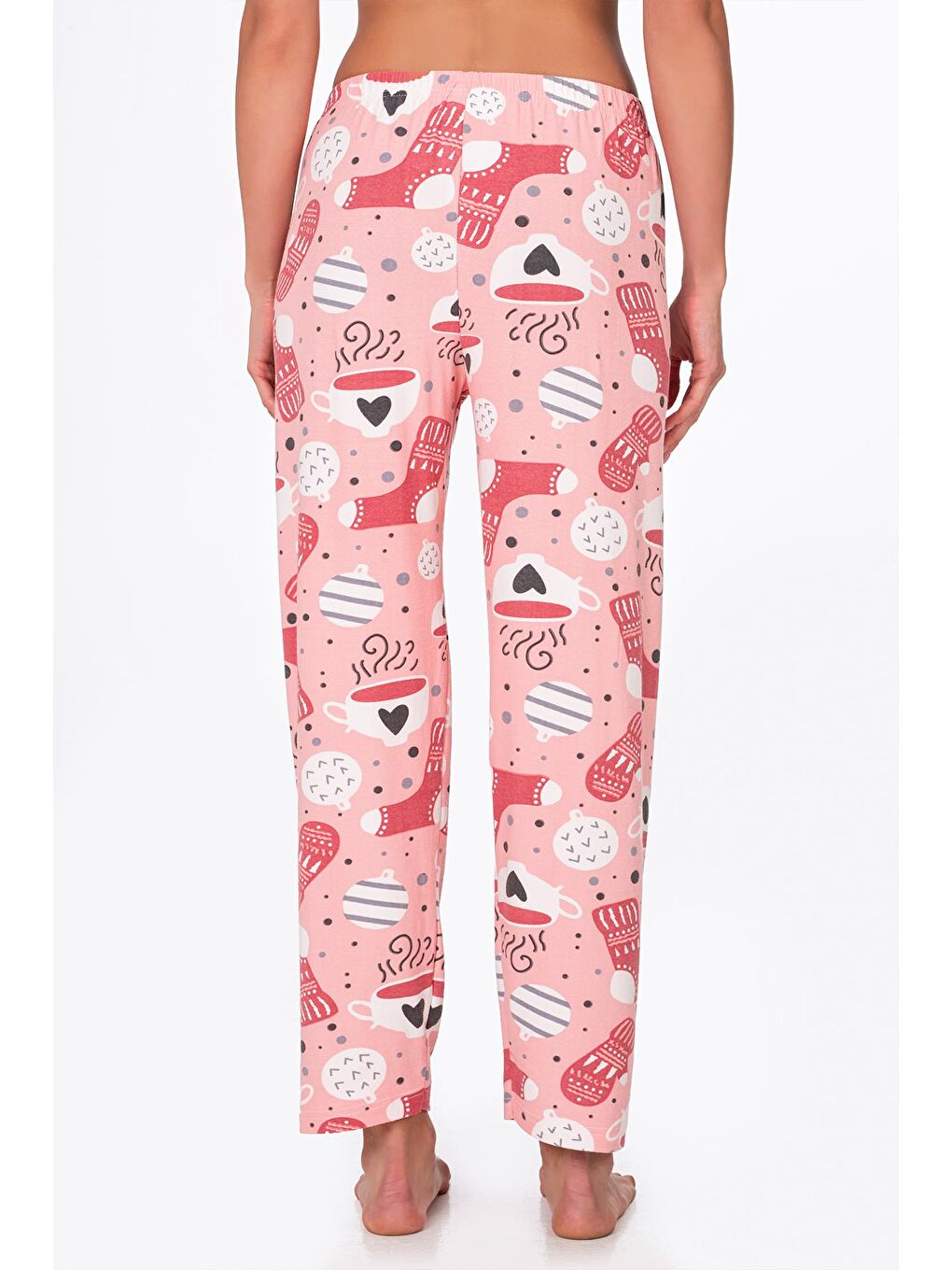 Pembe Kadın Süet Kahve Desenli Pijama Tek Alt-3