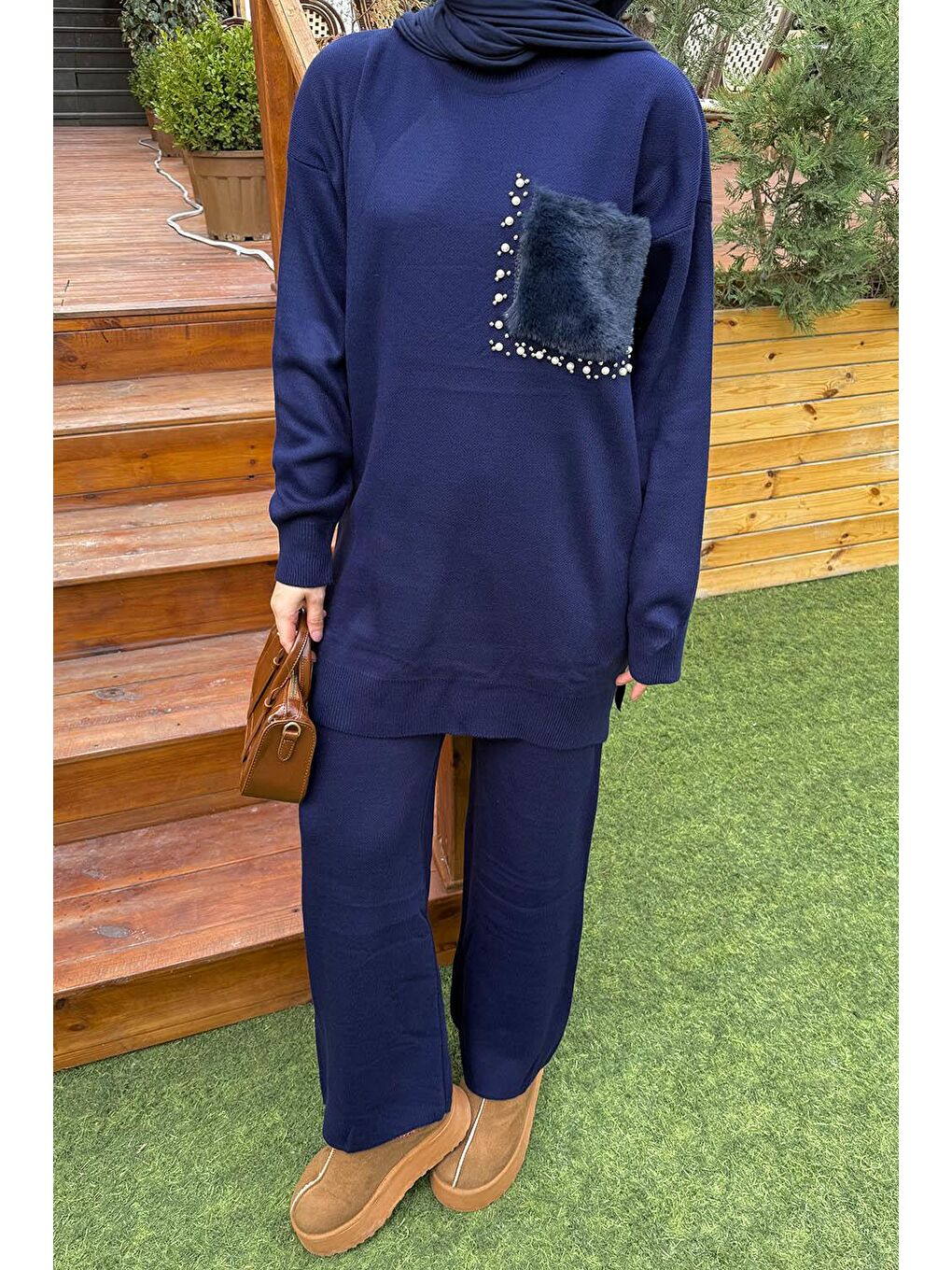 Pelüş Cep Triko Takım Lacivert-2
